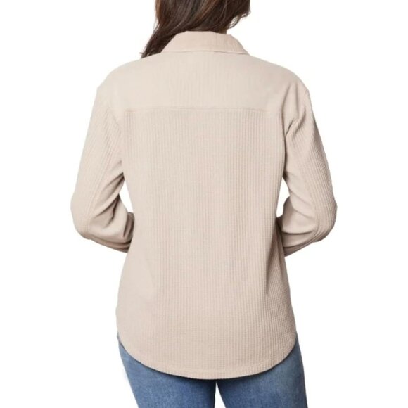 Briggs NWT Women's Relaxed Fit Button Long Sleeve Waffle Shirt Tan - Picture 3 of 13